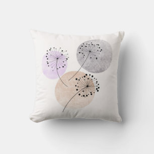 Boho Zen Dandelion Flowers On Blue Pink Circles Throw Pillow