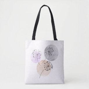 Boho Zen Dandelion Flowers On Blue Pink Circles Tote Bag