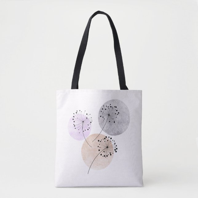 Boho Zen Dandelion Flowers On Blue Pink Circles Tote Bag (Front)