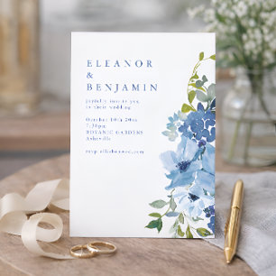 BohoDusty Blue Watercolor Floral Wedding QR Code Invitation