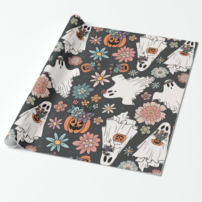BohoWeen Halloween Ghosts Wrapping Paper (Unrolled)