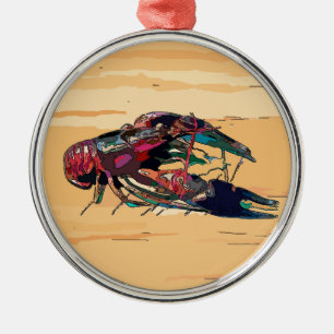 Boiled Crawfish on Wood Metal Ornament