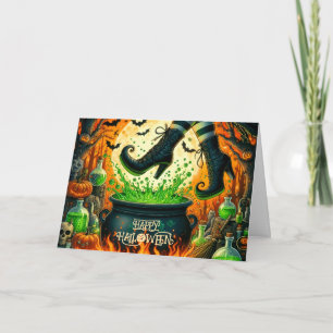 Boiling Caldron and Witches Feet Halloween Holiday Card