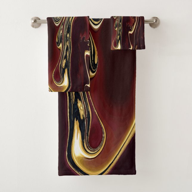 Boiling Gold Lava Mountain red gold blue spirals Bath Towel Set (Insitu)