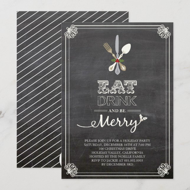Boire à manger Soyez Merry Chalkboard Invitation d (Devant / Derrière)