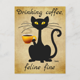 Boire Café Feline Fine - Carte postale