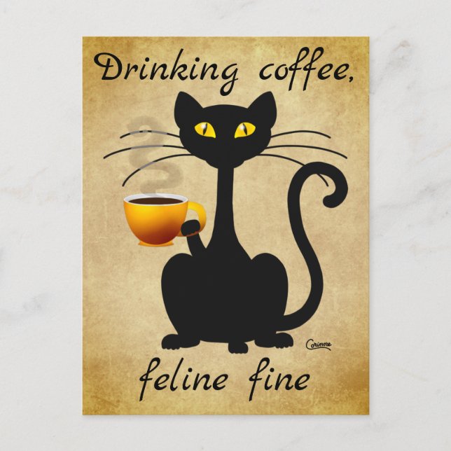 Boire Café Feline Fine - Carte postale (Devant)