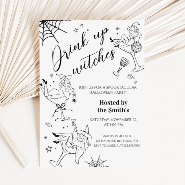 Boire des sorcières Invitation de la fête d'Hallow (Hand Drawn Drink Up Witches Halloween Party Invitation)