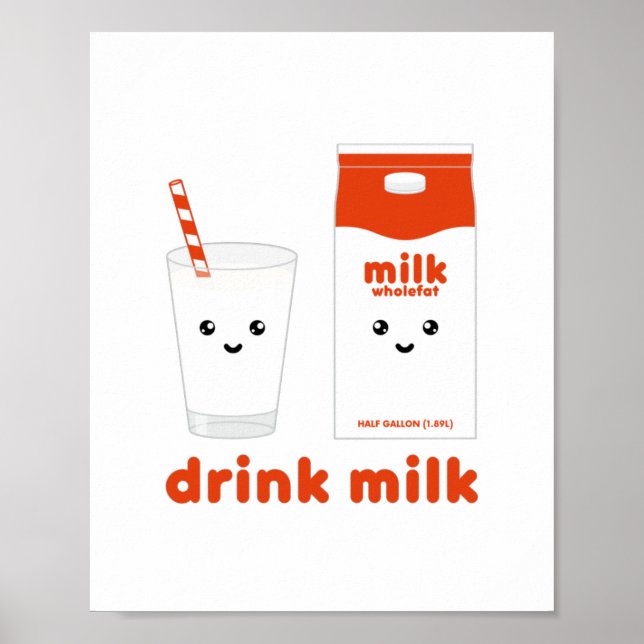 Boire du lait - Affiche de design Kawaii (Devant)