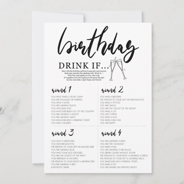 Boire si carte de jeu d'anniversaire (Dos)