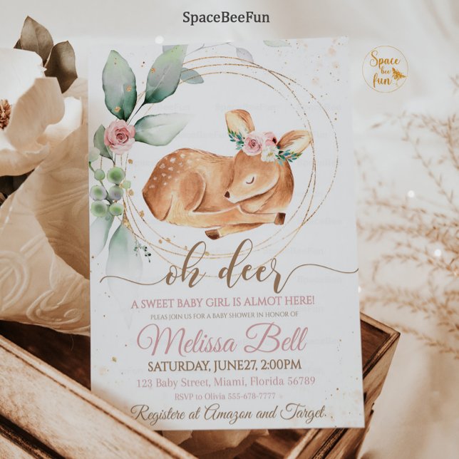 Bois animal cerf Baby shower Invitation fille (Woodland animal Deer Baby Shower Invitation Girl Forest animal Deer Girl Baby Shower Invite Woodland)