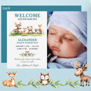 Bois Animaux Baby Boy Photo Carte Faire-part