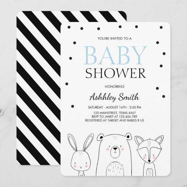 Bois Animaux Baby shower invitation Forêt Boy Fox (Devant / Derrière)