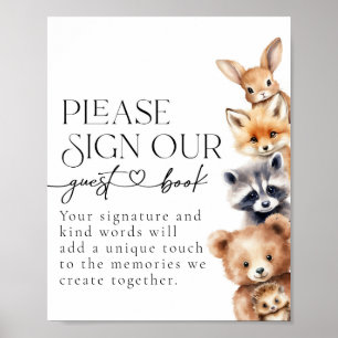Bois Animaux Baby shower moderne Livre d'or