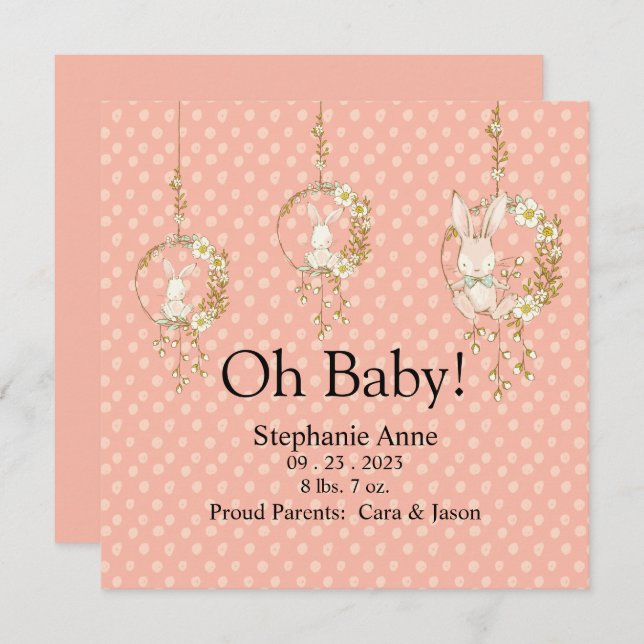 Bois Animaux Bébé Statistiques Faire-part Polkadot (Devant / Derrière)