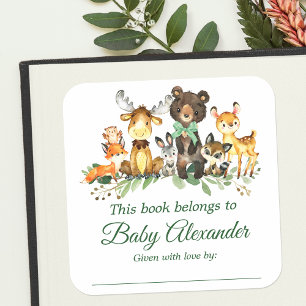 Bois Animaux Bow Baby shower Bookplate Étiquette