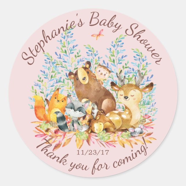 Bois Animaux Filles Baby shower Favoriser Sticker (Devant)