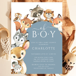 Bois Animaux garçons Baby shower Invitation