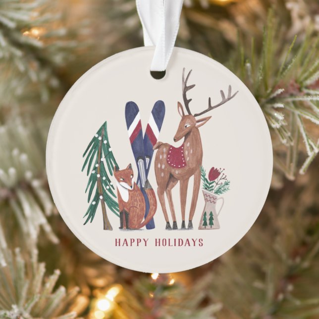 Bois animaux nordique ski enfants de Noël Ornamen (Arbre)