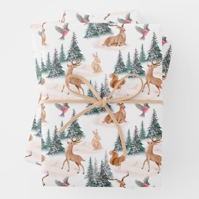 Bois Animaux Papier d'enveloppement de Noël (En situation)