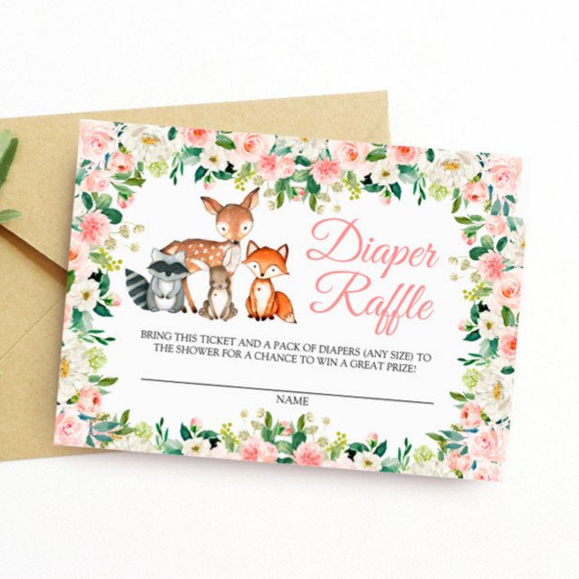 Bois Animaux & Pink Rose Diaper Carte Raffle (Créateur téléchargé)