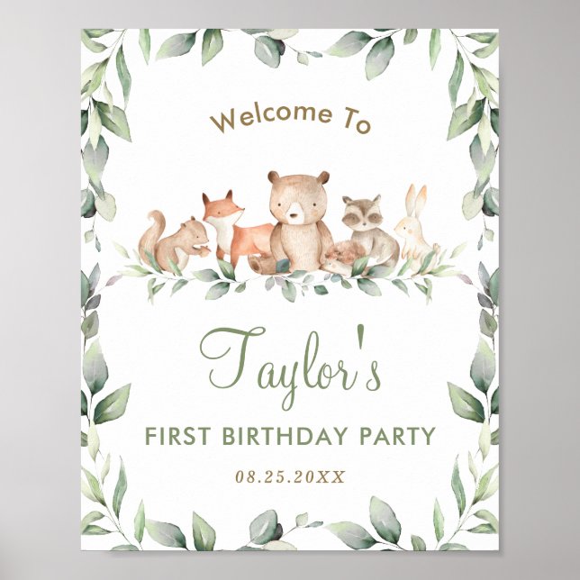 Bois Animaux Végétation Anniversaire Affiche de bi (Devant)