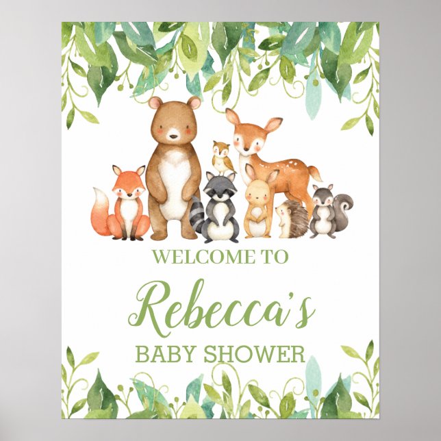 Bois Animaux Végétation Baby shower Affiche de bie (Devant)