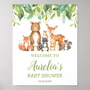 Bois Animaux Végétation Baby shower Affiche de bie