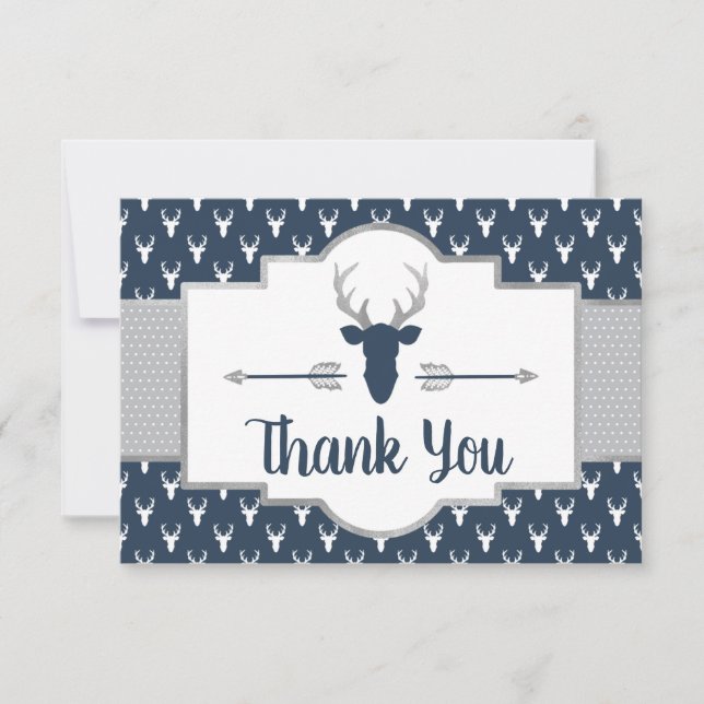 Bois Antlers Carte de remerciements, Marine, Grey (Devant)