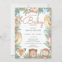 Bois Aquarelle Animaux Baby shower Invitation