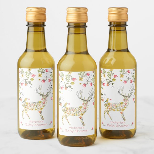 Bois Aquarelle cerf floral mini vin étiquettes (Bouteilles)