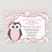bois baby shower invitation fille rose brun