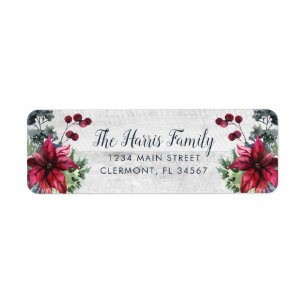 Bois blanc Rouge Poinsettia Holly Berries Étiquett