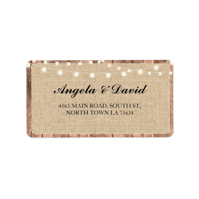 Bois Burlap Rustique Élégant Étiquettes de adresse (Devant)