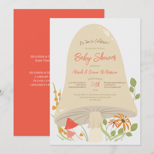 Bois Champignons Baby Shower Invitations (Devant / Derrière)