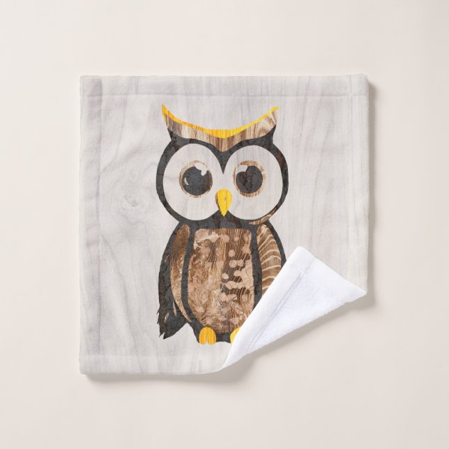 Bois - Chouette - Owl (Gant de toilette)