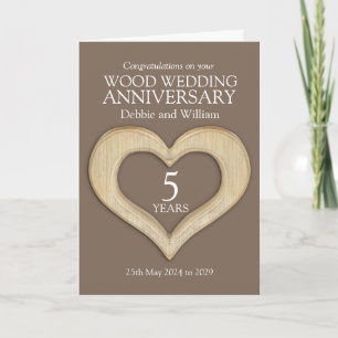 Bois coeur 5e anniversaire mariage carte des noms