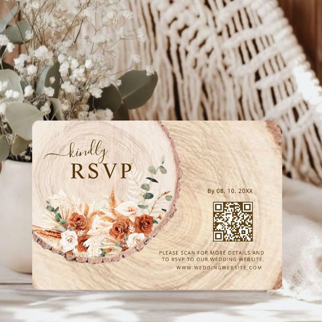 Bois coupé Grain QR Code Mariage rustique Carte RS (Créateur téléchargé)