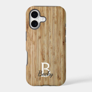 Bois de bambou brun foncé Monogramme Nom