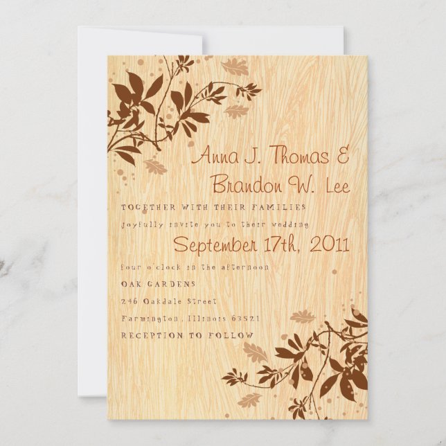 Bois de bois avec Faire-part de mariage Feuille (Devant)