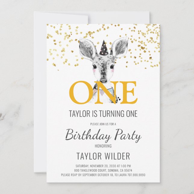 Bois de cerf Aquarelle 1er Invitation anniversaire (Devant)