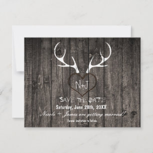 Bois de cerf rustique & cœur sculpté carte de rapp