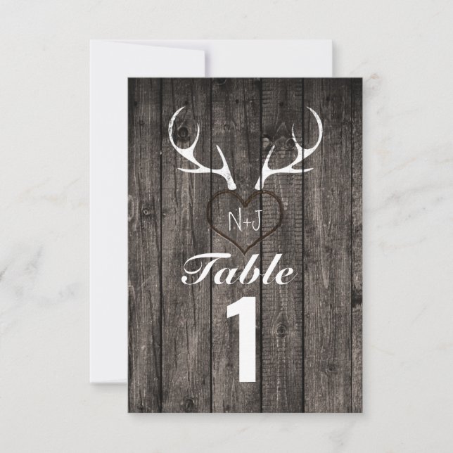 Bois de cerf rustique et numéro de table en forme  (Devant)