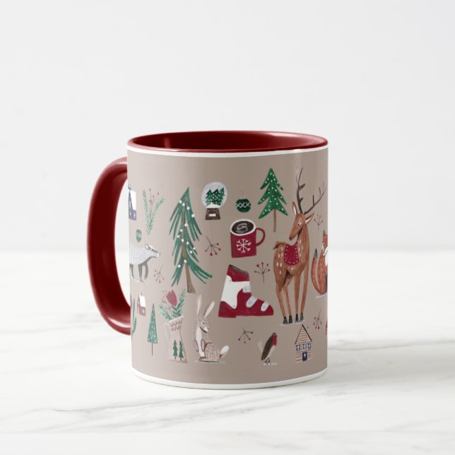 Bois de ski nordique Noël beige Mug (Devant gauche)