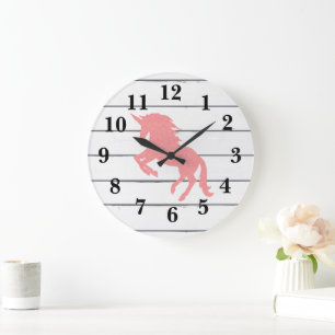 Bois Décor Unicorne Rose Grande horloge