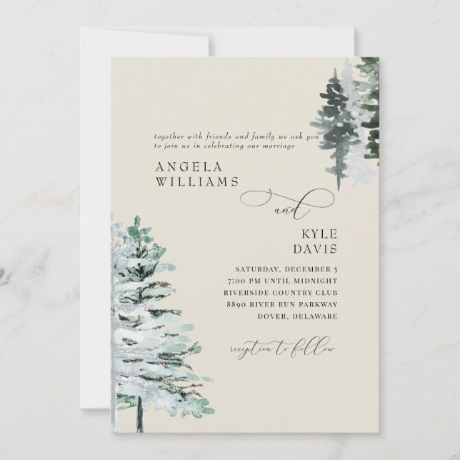 Bois d'hiver beige Faire-part de mariage (Devant)