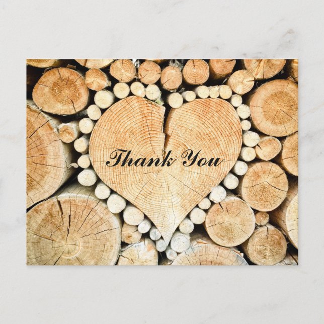 Bois en forme de coeur rustique | CARTE DE REMERCI (Devant)