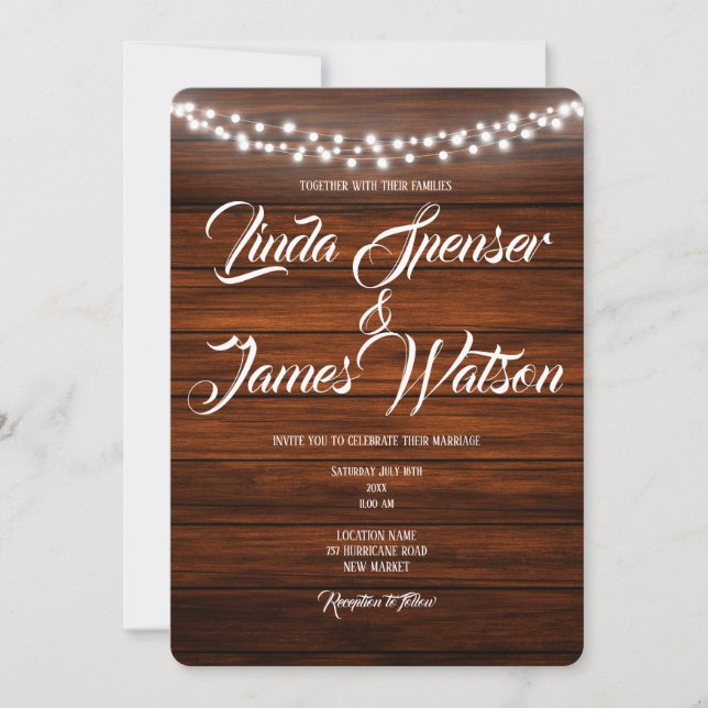 Bois et feux Invitation Mariage campagnard rustiqu (Devant)