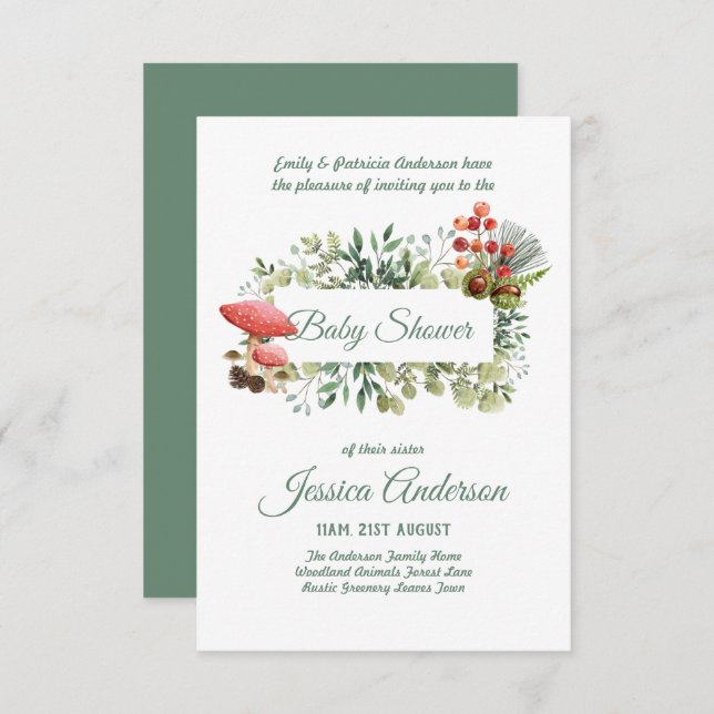 Bois Flore et faune BABY SHOWERS Invitations (Devant / Derrière)