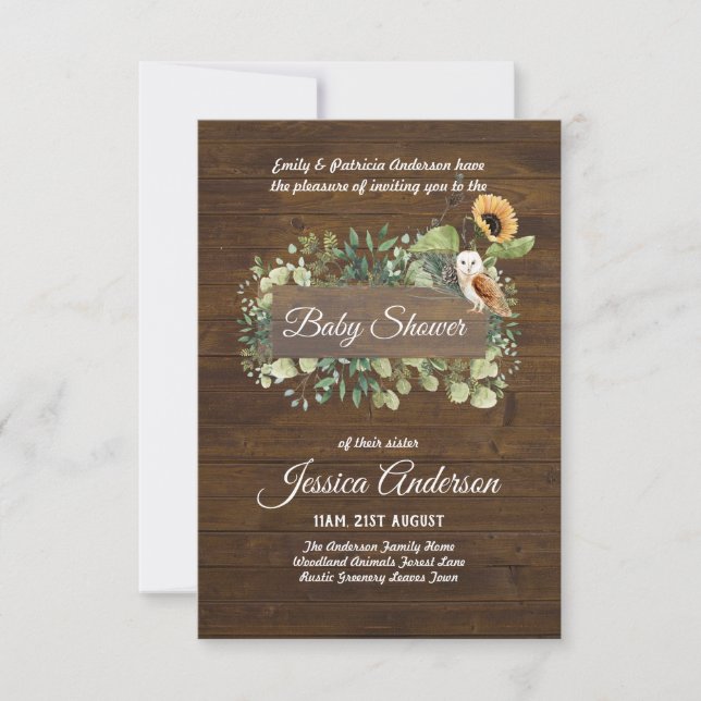 Bois Flore et faune BABY SHOWERS Invitations (Devant)
